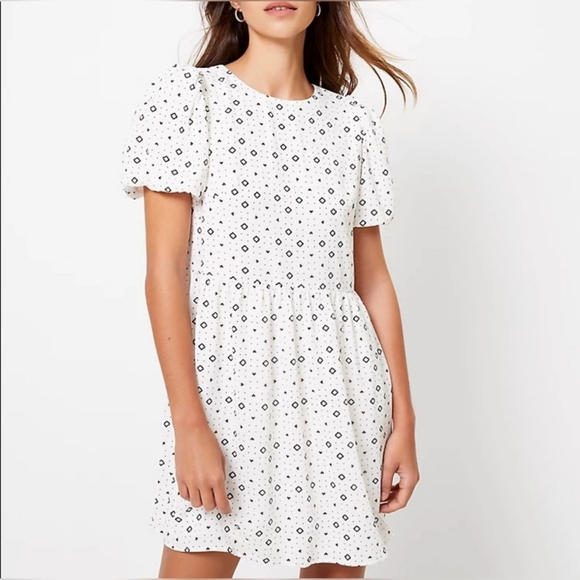LOFT White Diamond Patterns Size 10 Dress - Picture 1 of 12